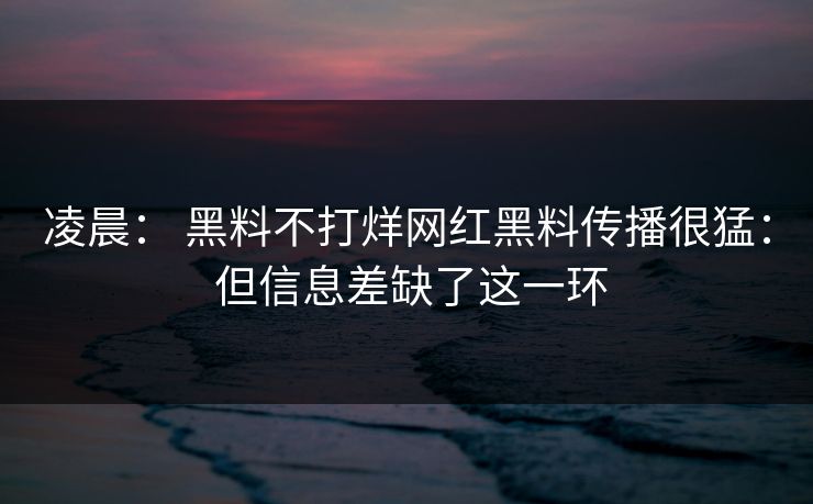 凌晨： 黑料不打烊网红黑料传播很猛： 但信息差缺了这一环
