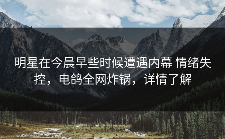明星在今晨早些时候遭遇内幕 情绪失控，电鸽全网炸锅，详情了解